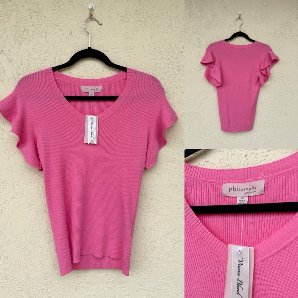 NWT Philosophy Vibrant Pink Ruffle Sleeve Blouse
